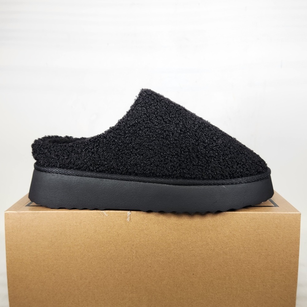 MIA Icee Platform Slipper Mule Women Size 8 Black Faux Shearling Slip On